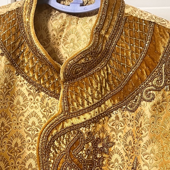 Kurta Art Silk Top & Bottom set Sequined Top goldtone embellishment Mens Size 40 - Picture 2 of 14